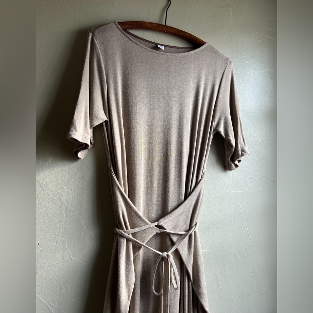 Short sleeve front tie modal maxi wrap dress